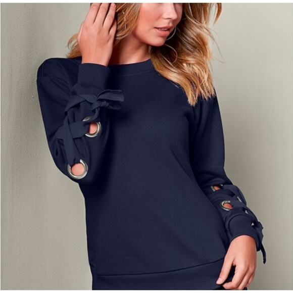 Venus Navy Blue Side Bow Sweater - Picture 1 of 12